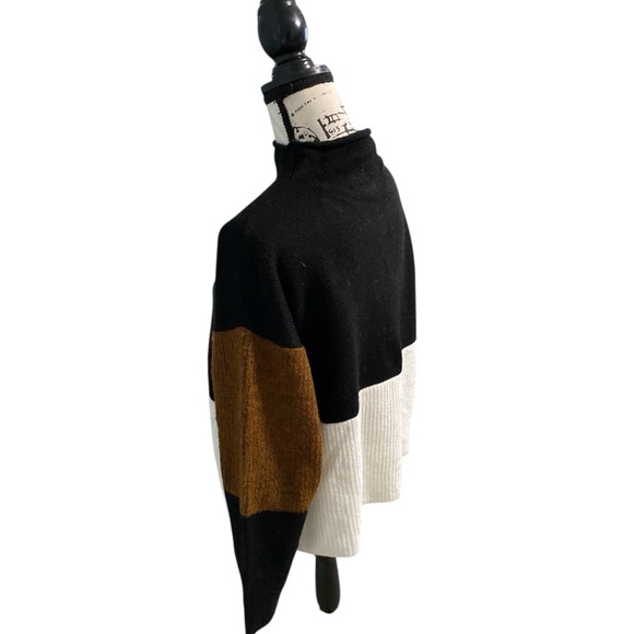 Cozy Color Block Mock Neck Sweater Boxy Cropped Knit Trendy Casual Streetwear M - Picture 2 of 5